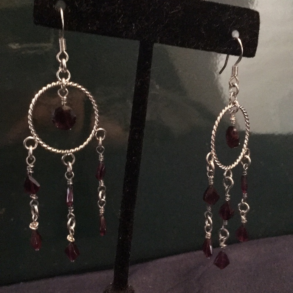 Garnet earrings on sterling hooks